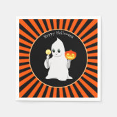 Serviette En Papier Halloween Ghost & Citrouille sur Black & Orange (Devant)