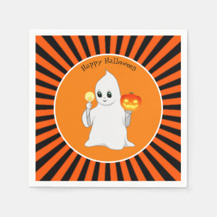 Serviette En Papier Halloween Ghost & Citrouille sur Black & Orange