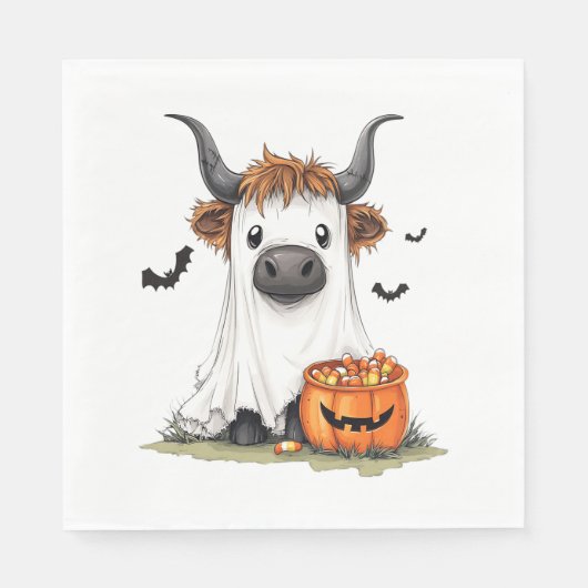 Serviette En Papier Halloween Ghost Highland Cow PNG (Devant)