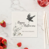 Serviette En Papier Halloween gothique éffrayant | Corbeau noir (En situation)
