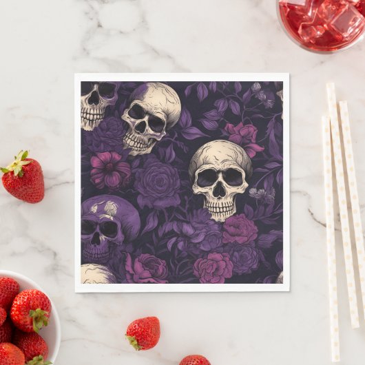 Serviette En Papier Halloween gothique floral violet (En situation)