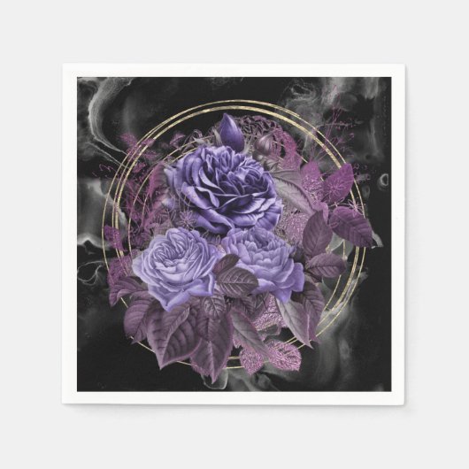 Serviette En Papier Halloween gothique violet Roses (Devant)