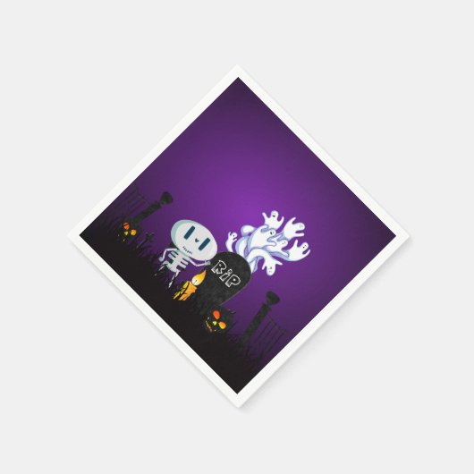 Serviette En Papier Halloween Graveyard Éffrayant Cute Skeleton & Ghos (Coin)