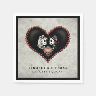 Serviette En Papier Halloween Gris & Noir Skeletons & Mariage de coeur