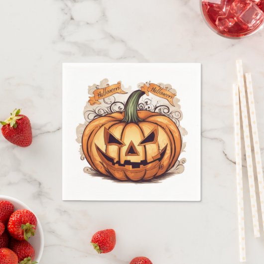 Serviette En Papier Halloween : Gros citrouille -  (En situation)
