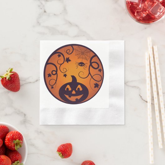 Serviette En Papier Halloween Jack-o'-lantern citrouille visage et ara (En situation)