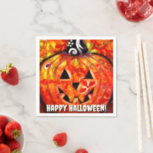 Serviette En Papier Halloween Jack-o'-lantern Orange Personnalisé