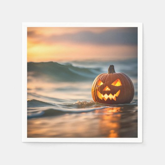 Serviette En Papier Halloween Jack-o-Lantern Sur La Mer (Devant)