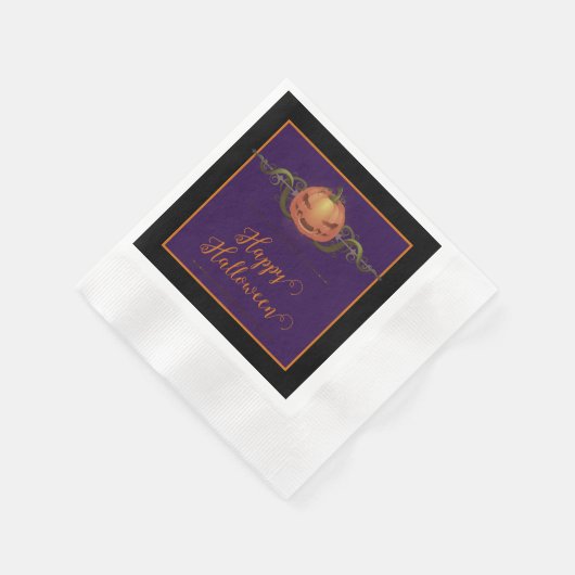 Serviette En Papier Halloween Jack-o-lanterne effrayant | Noir (Coin)