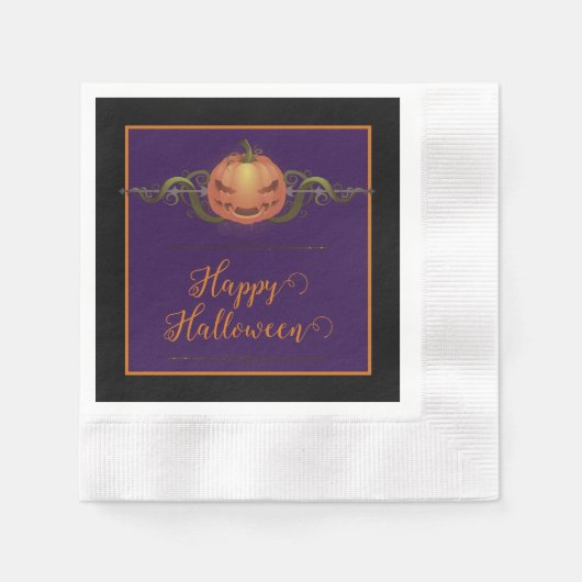Serviette En Papier Halloween Jack-o-lanterne effrayant | Noir (Devant)