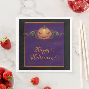 Serviette En Papier Halloween Jack-o-lanterne effrayant   Noir