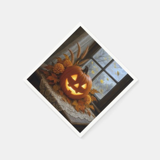 Serviette En Papier Halloween Jack-o-Lanterne En Fleurs D'Automne (Coin)