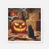 Serviette En Papier Halloween Jack-o-lanterne et chat en grange (Devant)