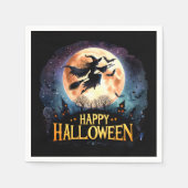 Serviette En Papier Halloween joyeuse - Sorcière en vol Broom (Devant)