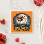 Serviette En Papier Halloween joyeuse - Sorcière en vol Broom (En situation)