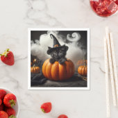 Serviette En Papier Halloween Kitten noir en Citrouille (En situation)