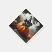 Serviette En Papier Halloween Kitten noir en Citrouille (Coin)