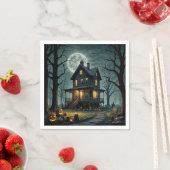 Serviette En Papier Halloween Maison hantée avec Jack-o-lanterns (En situation)