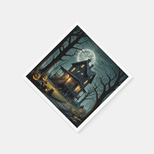Serviette En Papier Halloween Maison hantée avec Jack-o-lanterns (Coin)