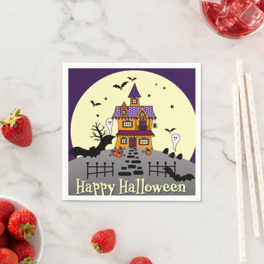 Serviette En Papier Halloween Maison hantée Noir chauve Pleine lune Fa (En situation)