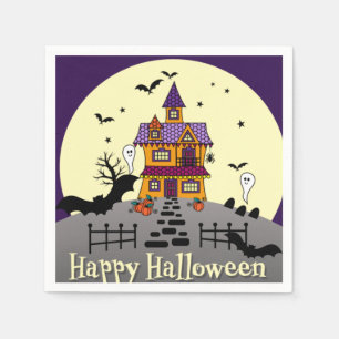 Serviette En Papier Halloween Maison hantée Noir chauve Pleine lune Fa