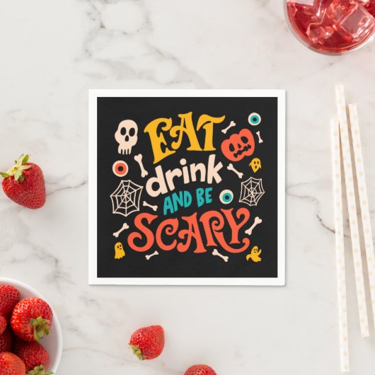 Serviette En Papier Halloween Mangez Boire Et Soyez Effrayant Script M (En situation)
