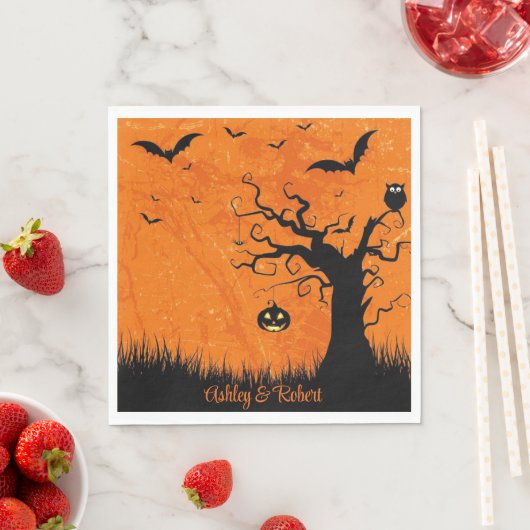 Serviette En Papier Halloween Mariage Personnaliser les noms arbre Éff (En situation)