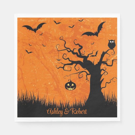 Serviette En Papier Halloween Mariage Personnaliser les noms arbre Éff (Devant)