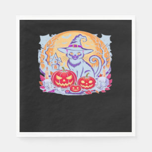 Serviette En Papier Halloween mignon Fantôme Citrouille Chat classique