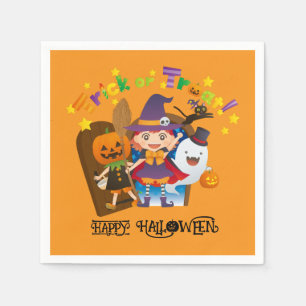 Serviette En Papier Halloween mignonne Éffrayante sorcière lunaire Ora