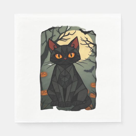 Serviette En Papier Halloween mystique Chat Noir Art - Feline Éffrayan (Devant)