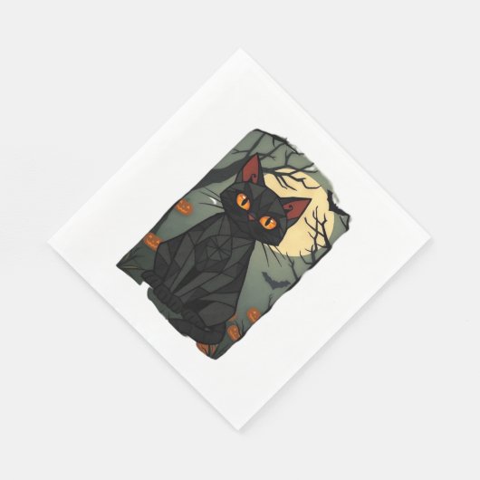 Serviette En Papier Halloween mystique Chat Noir Art - Feline Éffrayan (Coin)