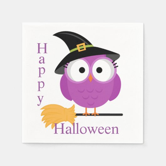 Serviette En Papier Halloween Napkin/hibou avec le Casquette et la cha (Devant)