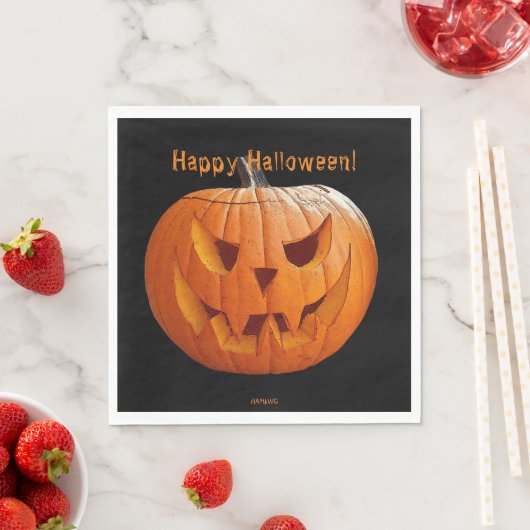 Serviette En Papier Halloween Napkin Orange Jack-O-Lantern HAMbWG (En situation)