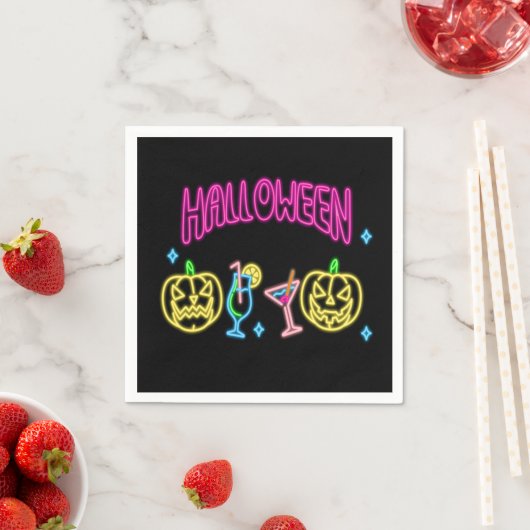 Serviette En Papier Halloween Neon Look Citrouille Cocktail Party (En situation)
