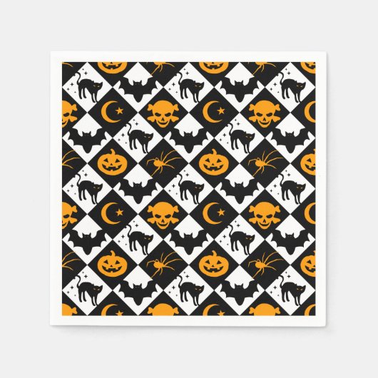 Serviette En Papier Halloween noir blanc Orange arlequin Motif (Devant)