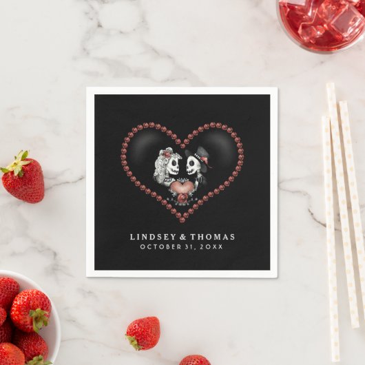 Serviette En Papier Halloween noir & blanc Skeletons & Mariage de coeu (En situation)