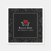 Serviette En Papier Halloween noir & blanc Skeletons & Mariage de coeu (Devant)