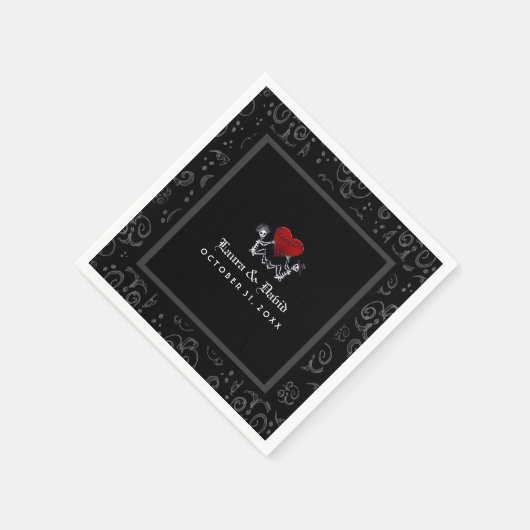 Serviette En Papier Halloween noir & blanc Skeletons & Mariage de coeu (Coin)