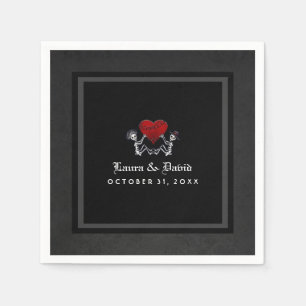 Serviette En Papier Halloween noir & blanc Skeletons & Mariage de coeu