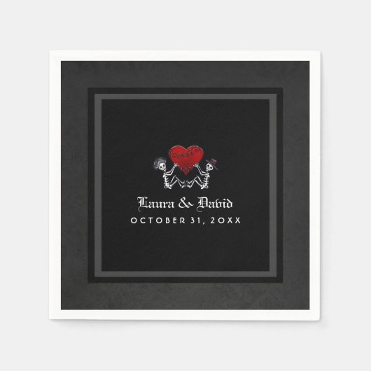 Serviette En Papier Halloween noir & blanc Skeletons & Mariage de coeu (Devant)