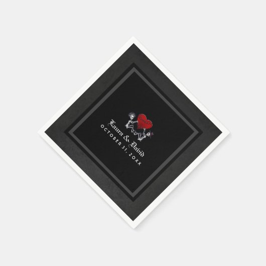 Serviette En Papier Halloween noir & blanc Skeletons & Mariage de coeu (Coin)