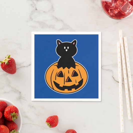 Serviette En Papier Halloween noir chat papier Citrouille Napkin (En situation)