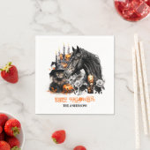 Serviette En Papier Halloween noir Cheval noir Chat éffrayant (En situation)