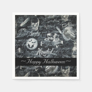 Serviette En Papier Halloween noir et blanc hanté