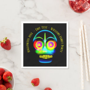 Serviette En Papier Halloween Nom Année Neon Look bleu clair crâne
