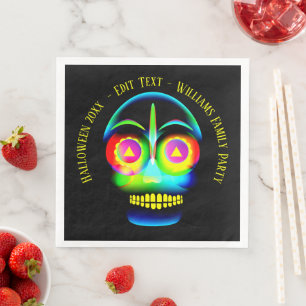Serviette En Papier Halloween Nom Année Neon Look bleu clair crâne