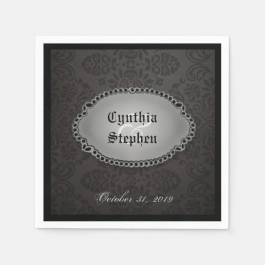 Serviette En Papier Halloween Noms gothiques noirs et Mariage de date (Devant)