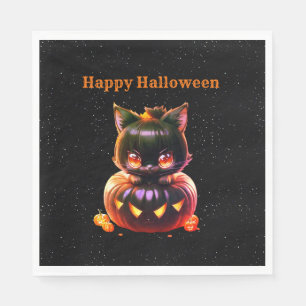 Serviette En Papier Halloween Party Chat noir Citrouille Horreur