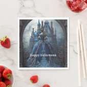 Serviette En Papier Halloween Party Haunted Maison Bleue Nuit Effrayan (En situation)